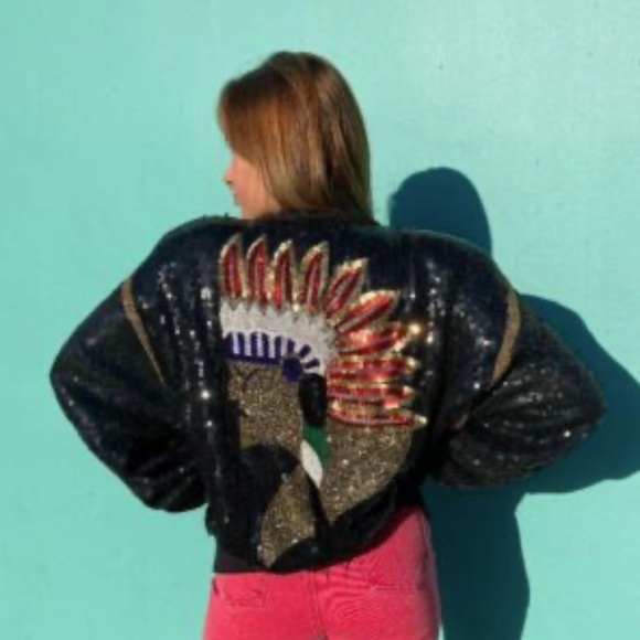 VINTAGE 1980S JOSEPH LE BON ALL OVER SEQUIN ZIP UP JACKET INDIAN DESIGN SILK - Picture 1 of 9